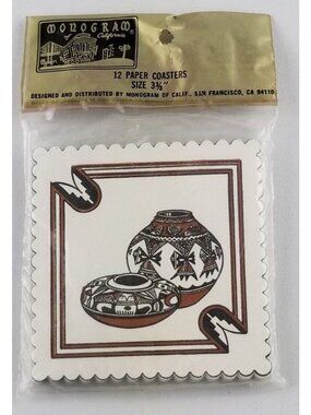 Native American Design Paper Coasters Square 12 3-3/8" New Vintage